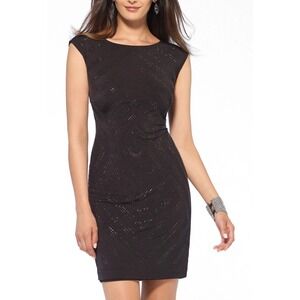 Cache‎ Black Embellished Sheath Dress Womens XL Cap Sleeve Geometric Rhinestone